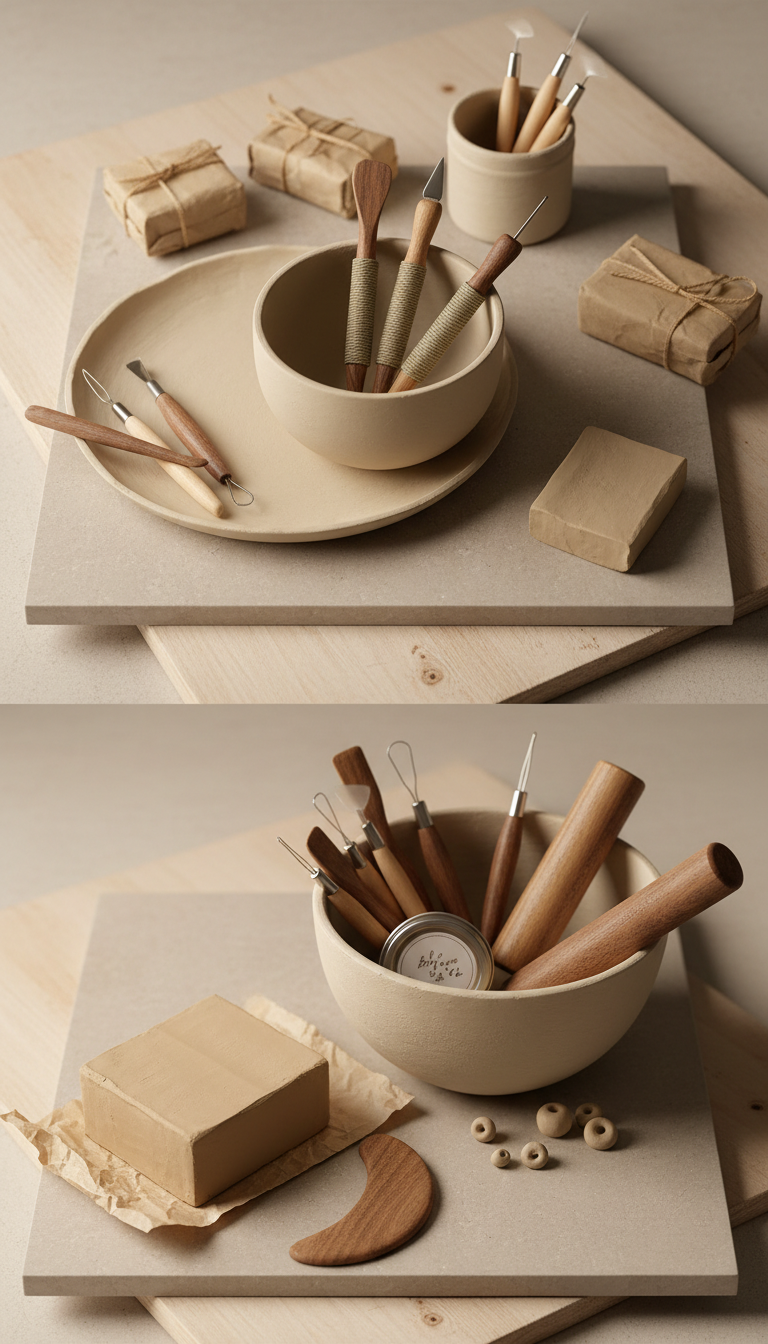 Curated air-dry clay kit with artisanal tools